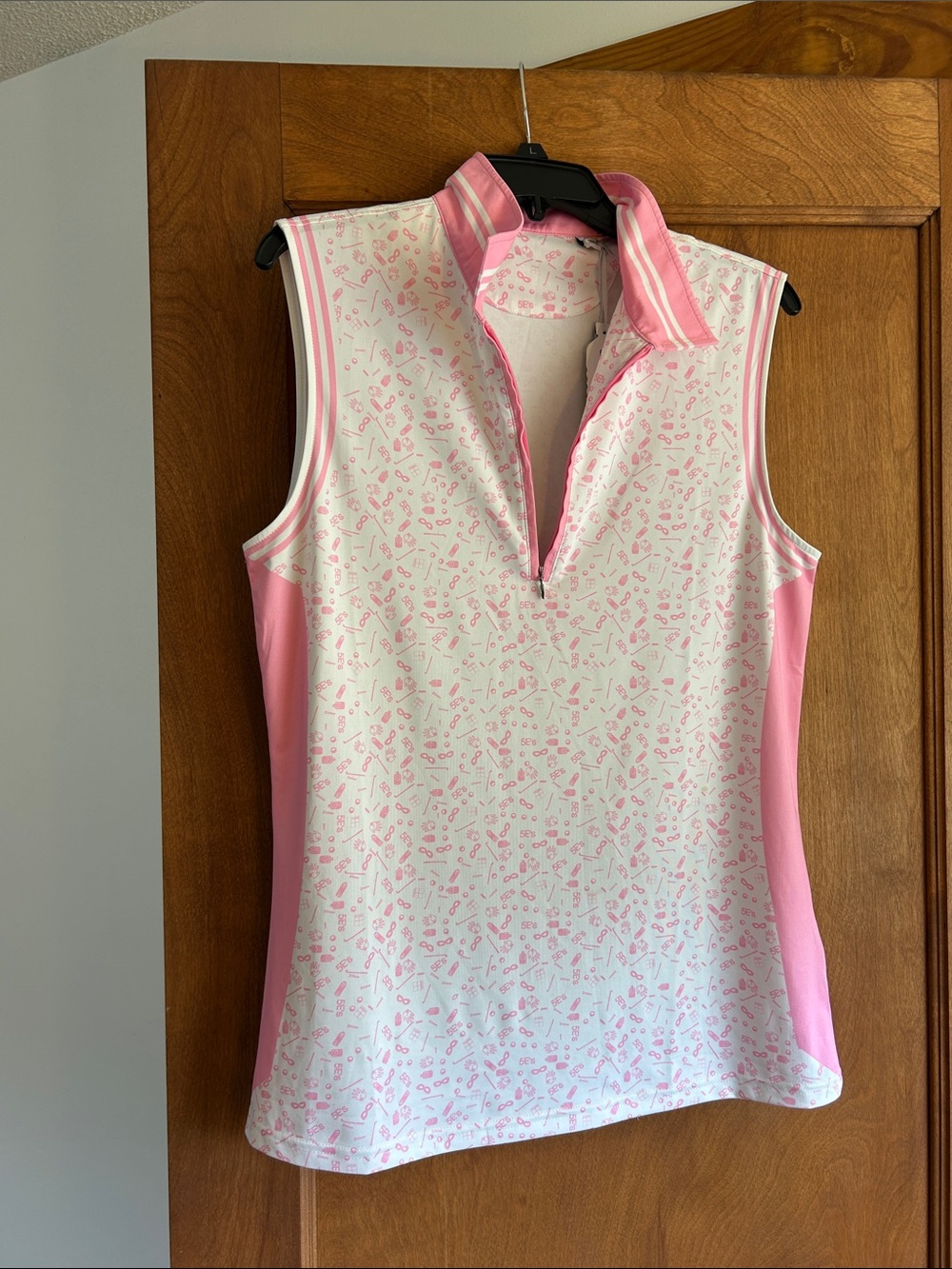 Sleeveless Pink-White Printed Golf Polo